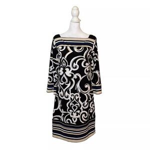 White House Black Market 3/4 Sleeve Patterned Tunic Dress Designer US S